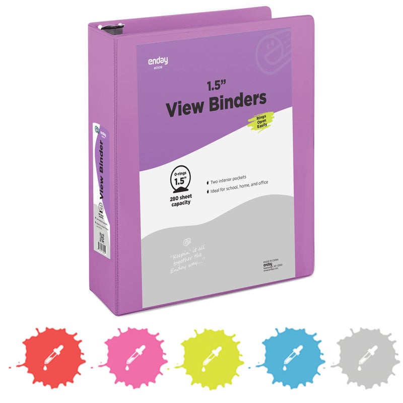 Enday 3 Ring Binder 1.5 Inch Purple  1  inch Binder Clear View Cover with 2 Inside Pockets  Colored School Supplies Office and Home - by Enday - Image 1